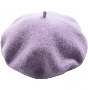 Berets Chic 100% Wool Winter Warm Classic French Beret Beanie Hat Cap for Women Girls - Solid Color - Purple - CD12N6KZ3BS