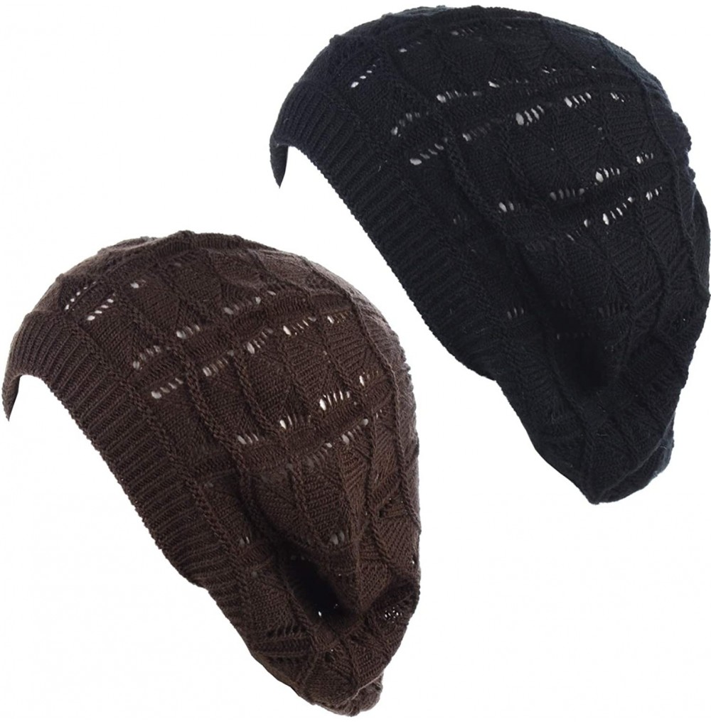 Berets Womens Knit Beanie Beret Hat Lightweight Fashion Accessory Crochet Cutouts - J019bkbrn - CI194XR8IZ5