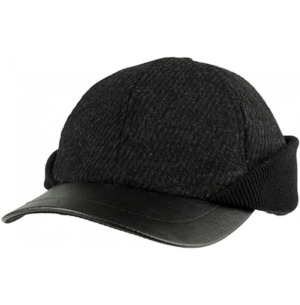 Skullies & Beanies Black Wool Baseball Cap with Warmer Ear Flap Large - 59 cm - C911C5G36RD