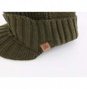 Skullies & Beanies Men's Outdoor Newsboy Hat Winter Warm Thick Knit Beanie Cap with Visor - Army Green - CE18I7KWWWQ