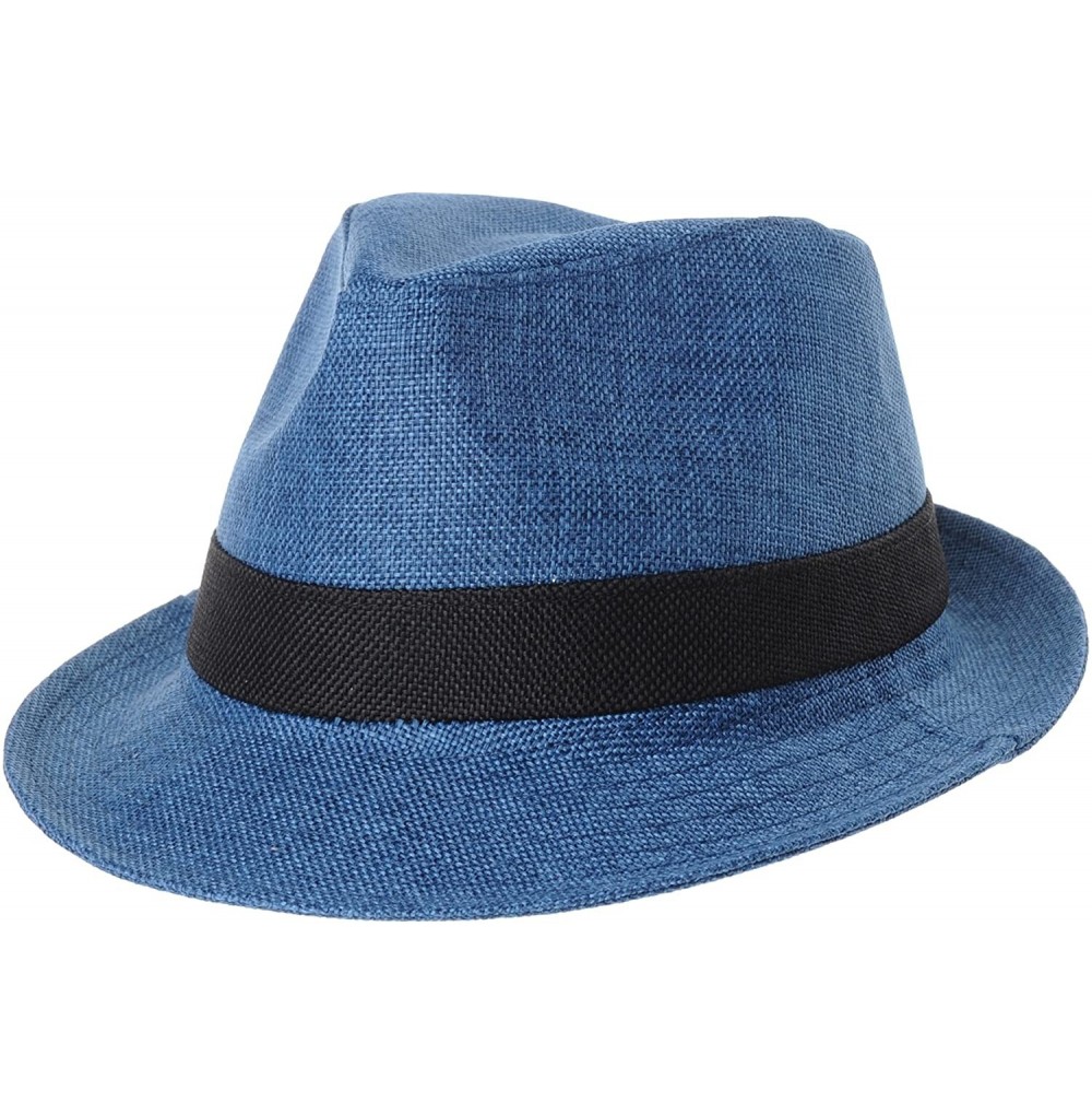 Fedoras Summer Straw Fedora Hat Patchwork Pastel Color AC6647 - Blue - CI182242ATU