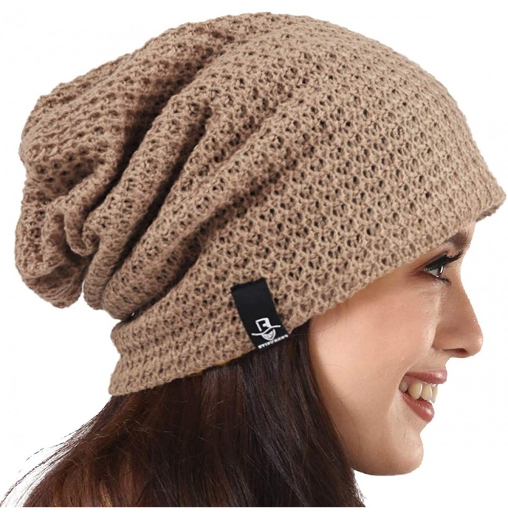 Skullies & Beanies Women's Knit Slouchy Beanie Baggy Skull Cap Turban Winter Summer Beret Hat - Solid Beige - CZ18U0QNHNI