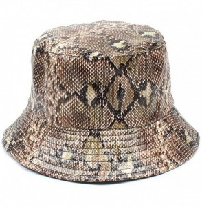 Bucket Hats Snakeskin Print Bucket Hat Trendy PU Fisherman Hats Unisex Reversible Packable Cap - Coffee - CG18QGRGLHR