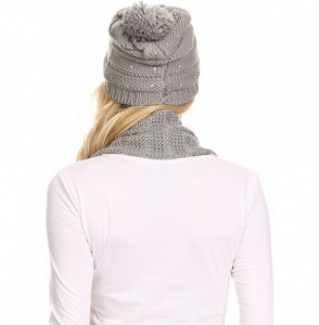 Skullies & Beanies Sayla Rhinestone Jewel Soft Warm Woven Cable Knit Beanie Hat And Scarf Set - Gray - C812L6XB5CX
