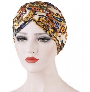 Skullies & Beanies Fashion Women Print India Hat Muslim Ruffle Cancer Chemo Beanie Turban Wrap Cap 2019 New - Beige - CM18WM9...