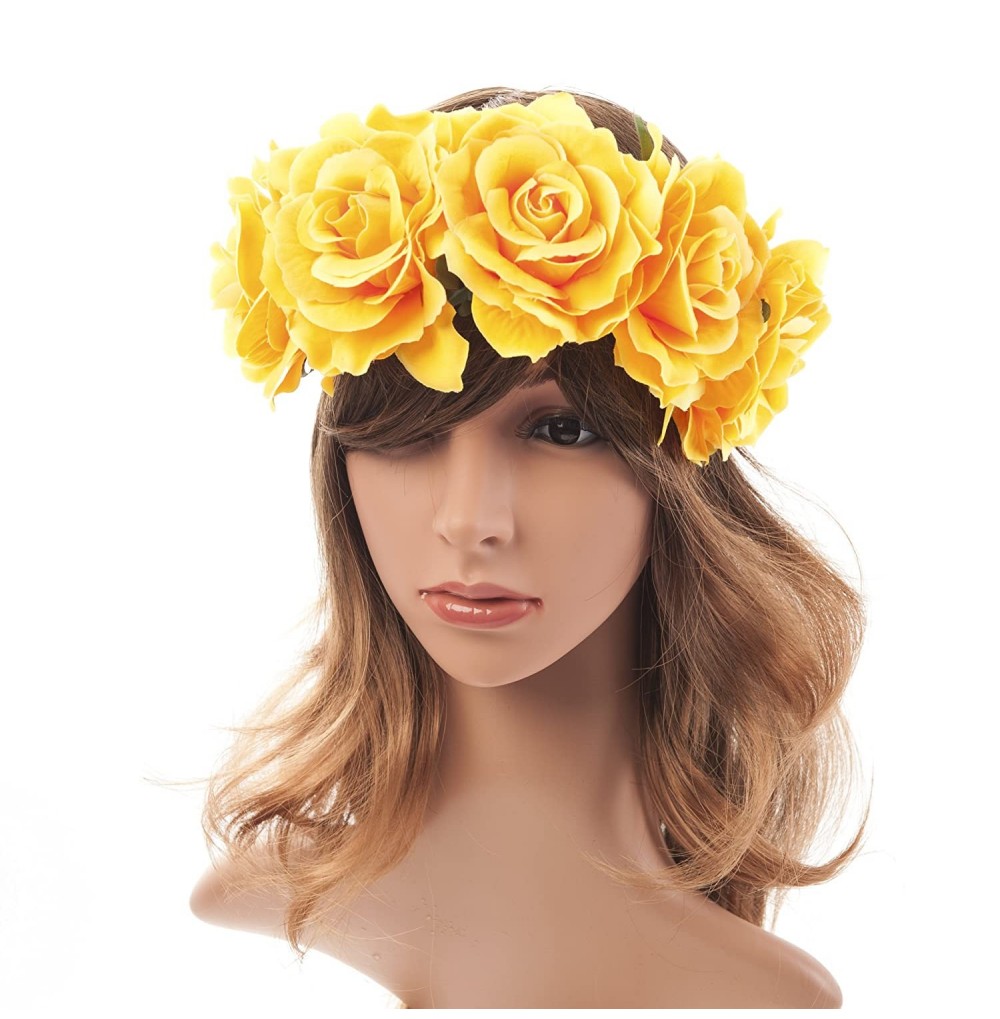 Headbands Rose Flower Crown Headband Hair Wreaths for Wedding Festivals Holiday (Yellow) - Yellow - CE189535CAH