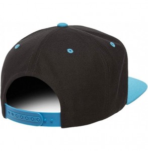 Baseball Caps Yupoong Premium Classic Snapback Hat - Flat Brim- Adjustable Ballcap w/Hat Liner - Black/Teal - C018GYZDARU