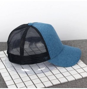 Baseball Caps Unisex Plain Baseball Trucker Caps Mesh Hat Adjustable Snapback Hat 5 Panel Cap - Black/Blue - CF17YTZTR9E