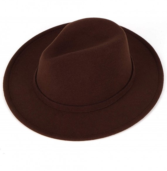 Fedoras Men & Women Classic Felt Fedora Hat Vintage Wide Brim Panama Hat with Felt Buckle - Coffee - CN18YM5GO57