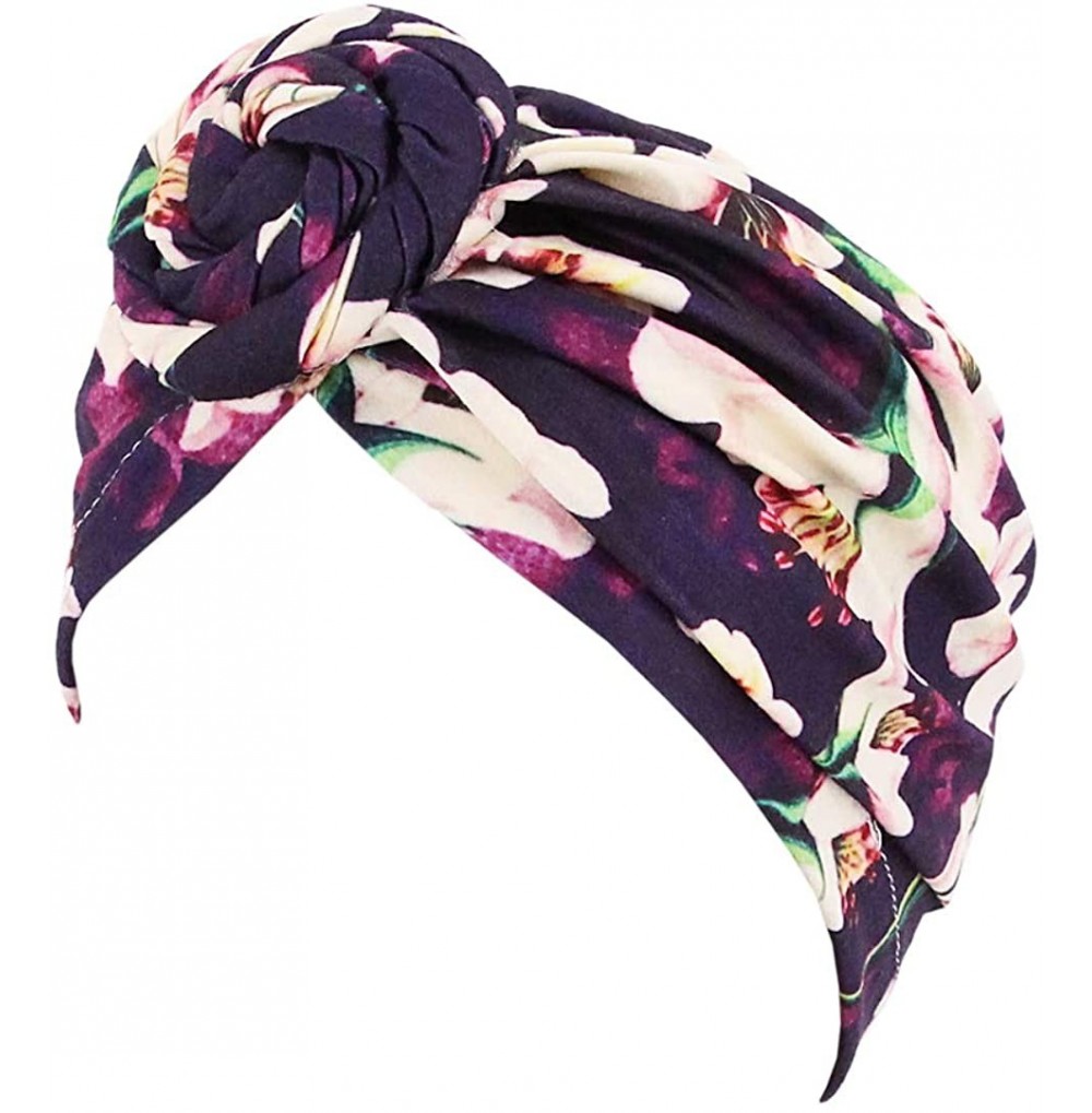 Skullies & Beanies Women Tie-Dye Headband Hat Cotton Softening Chemotherapy Cap Sleeping Cap Hair Loss Headwrap - Purple Flow...