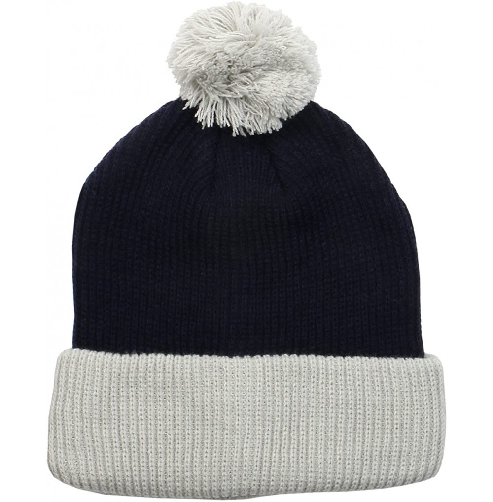 Skullies & Beanies The Two Tone Thick Knitted Cuffed Winter Pom Beanie - Navy/Silver - CD11SAUPZFN
