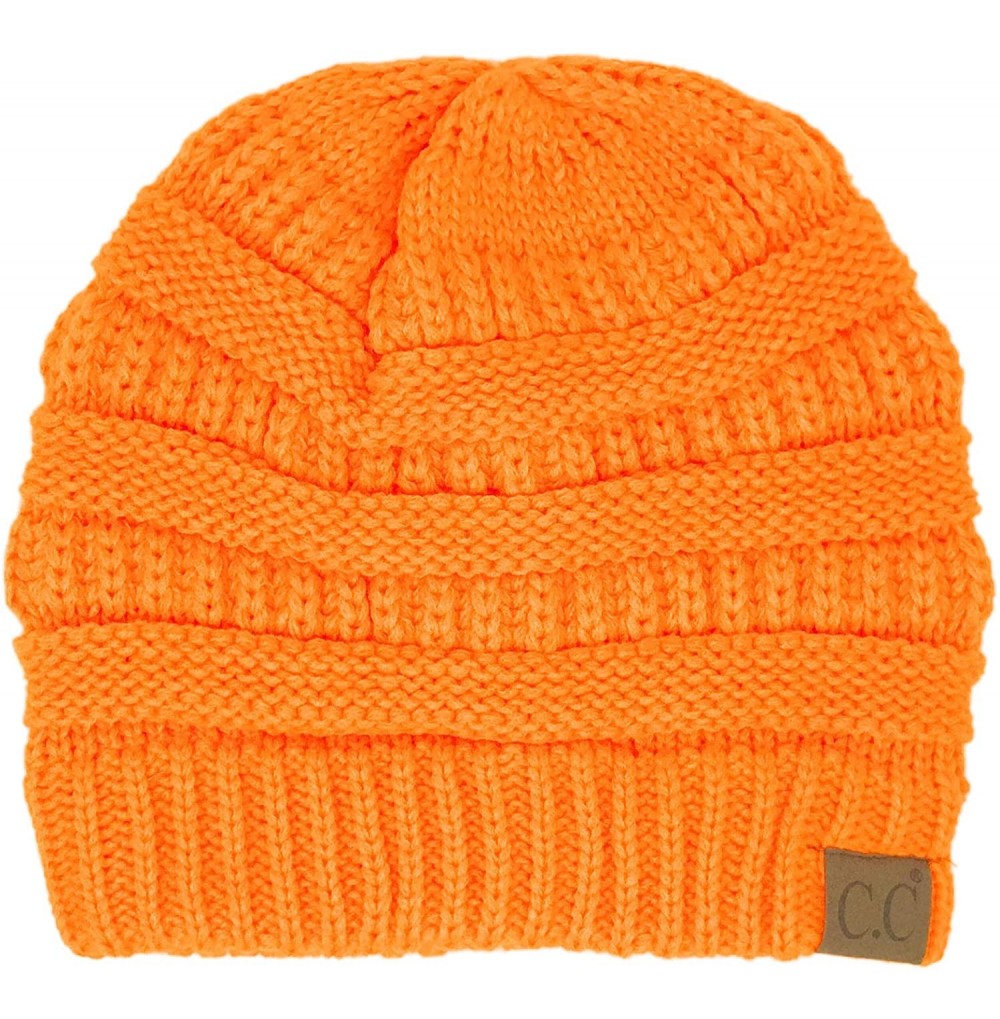 Skullies & Beanies Classic Winter Fall Trendy Chunky Stretchy Cable Knit Beanie Hat - Neon Orange - CS18YTIX9QT