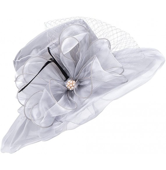 Sun Hats Womens Kentucky Derby Wide Brim Sun Dress Church Wedding Hat A342 - Gray - CQ12EZ1FVG9