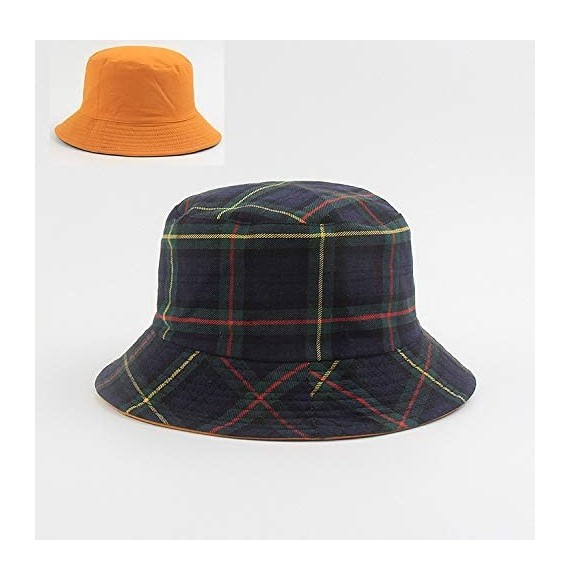 Bucket Hats Women Fashion Plaid-Bucket Hat Reversible Fisherman-Sun Hat Packable - Navy - CU18XNH4OOD