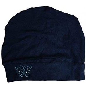 Skullies & Beanies Blue Stud Butterfly Chemo Sleep Cap Beanie - Navy - CO12MZ8K17O