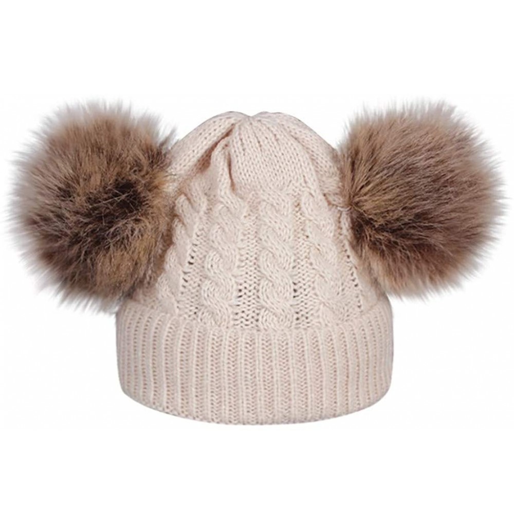 Skullies & Beanies Winter Beanie Burgundy-RQWEIN Winter Women's Winter Knit Wool Beanie Hat with Double Faux Fur Pom Pom Ears...