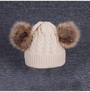 Skullies & Beanies Winter Beanie Burgundy-RQWEIN Winter Women's Winter Knit Wool Beanie Hat with Double Faux Fur Pom Pom Ears...