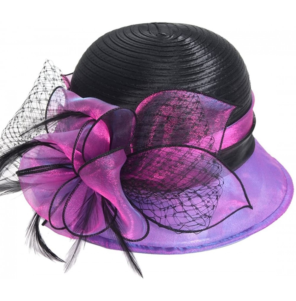 Sun Hats Cloche Oaks Church Dress Bowler Derby Wedding Hat Party S015 - Satin-purple - CB17X3QLWTD