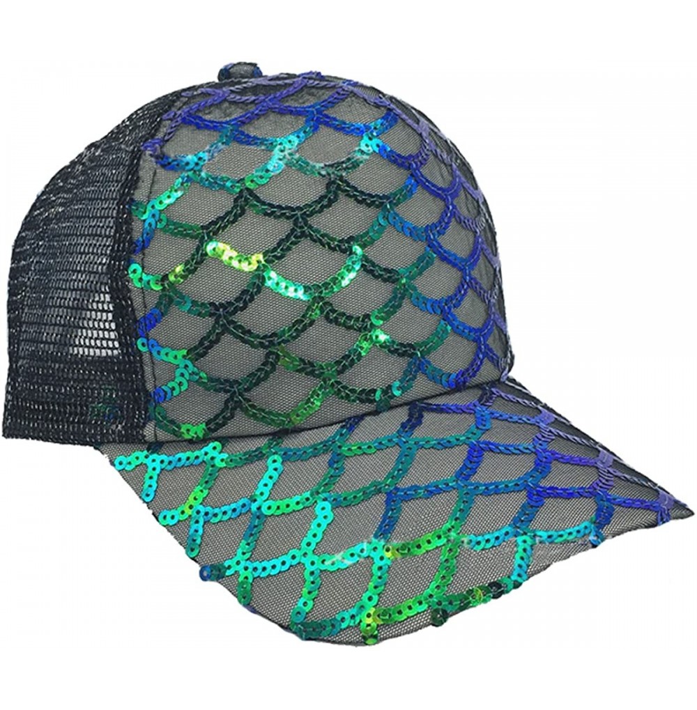 Baseball Caps Unisex Bling Mermaid Scales Sequin Trucker Hats Adjustable Mesh Caps Baseball Party Hat - Black - CU18U4XX5RX