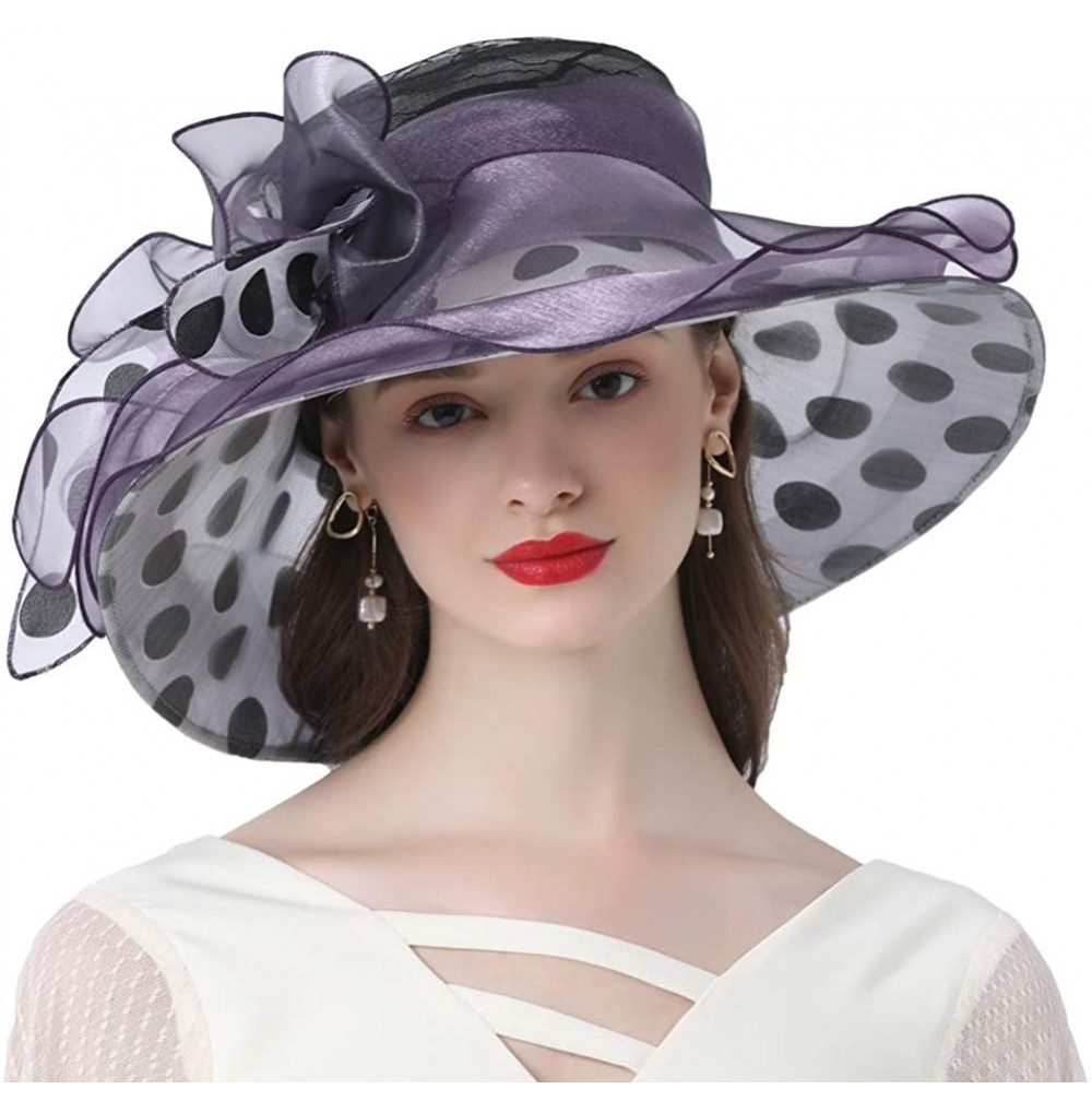 Sun Hats Women's Church Derby Tea Party Wedding Hat Polka Dot - Purple - CQ19443YQ7L