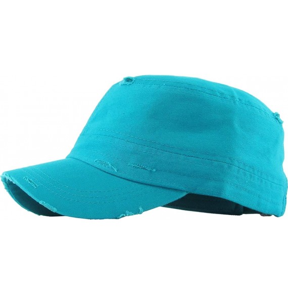 Baseball Caps Vintage Distressed Cadet Army Cap Basic Everyday Military Style Hat - (Vintage Distressed) Turquoise - CY18D4YQAHY