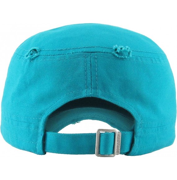 Baseball Caps Vintage Distressed Cadet Army Cap Basic Everyday Military Style Hat - (Vintage Distressed) Turquoise - CY18D4YQAHY