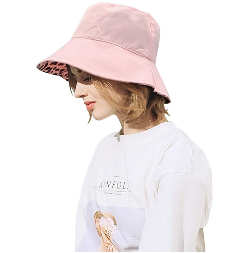 Bucket Hats Reversible Leopard Bucket Hats Women Fashion Floppy Sun Cap Packable Fisherman Hat - C-pink - CI18QIZ8SY5