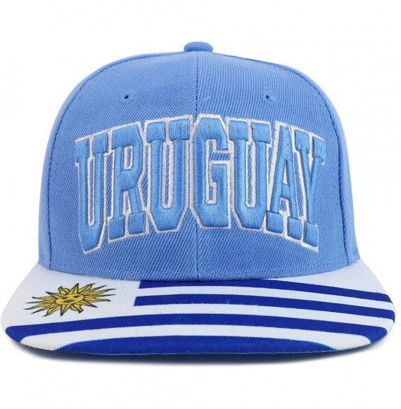 Baseball Caps Country Name 3D Embroidery Flag Print Flatbill Snapback Cap - Uruguay Sky - C218W50MZME