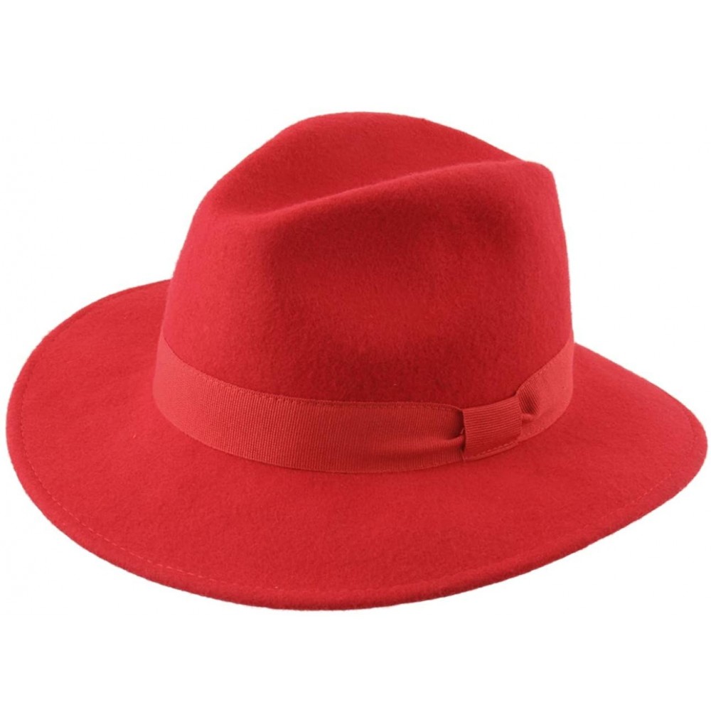 Fedoras Traveller Cavalier Wool Felt Fedora Hat - Rouge - CA187ISC6RR