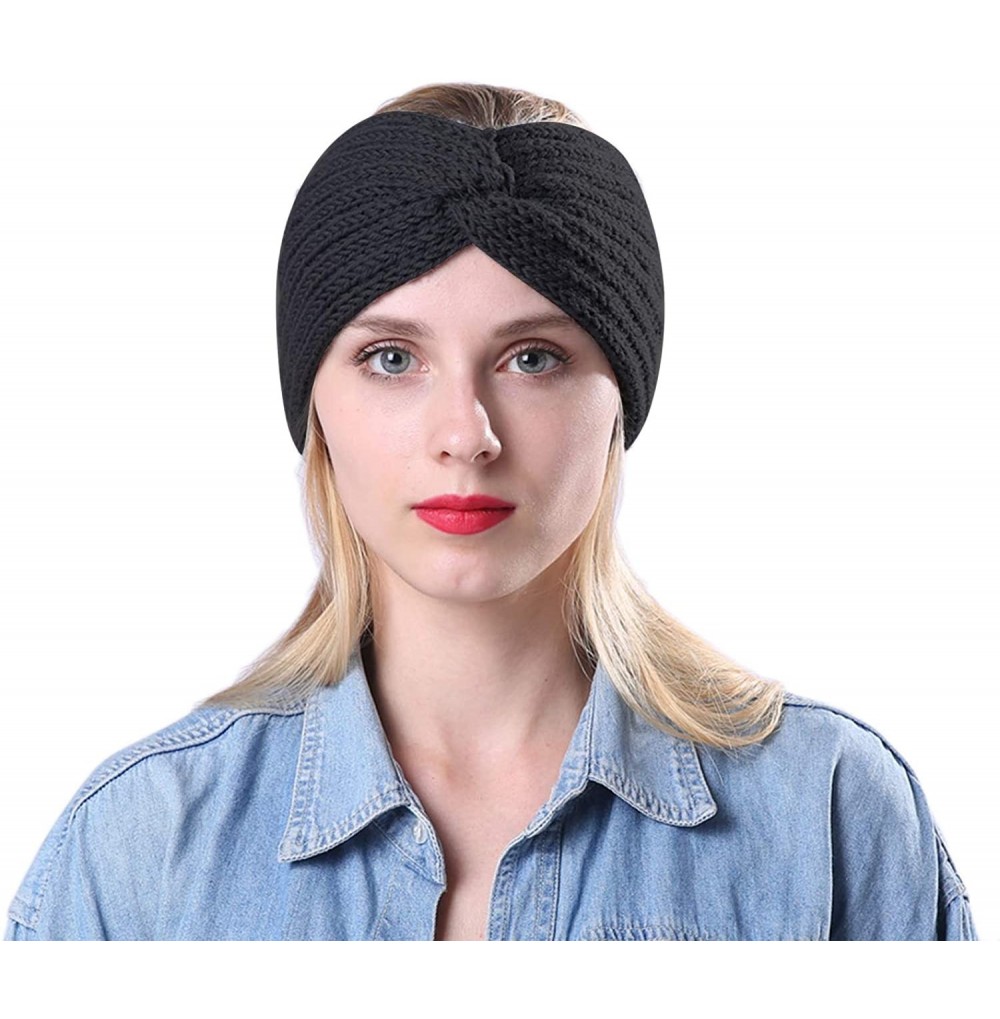 Headbands Women Knitted Twist Headband Turban Hair Band Head Wrap Headwear - Black - CQ18LSU244R