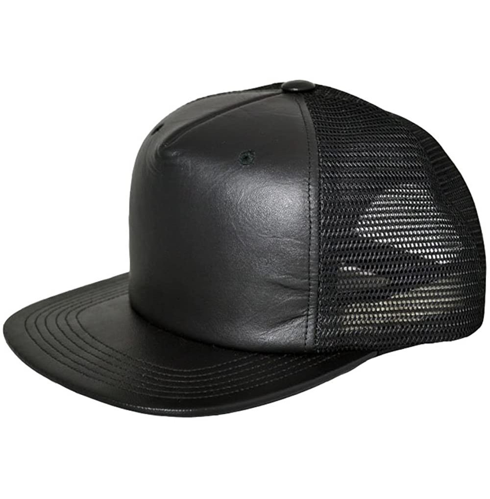 Baseball Caps Genuine Leather Trucker Hats Snapback Made in USA - Black - C211GL0RYD1