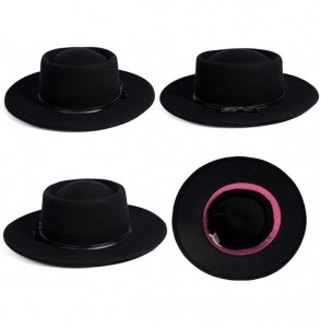 Fedoras Womens 100% Wool Felt Fedora Hat Wide Brim Floppy/Porkpie/Trilby Style - 088350black - CW192EH2UZA