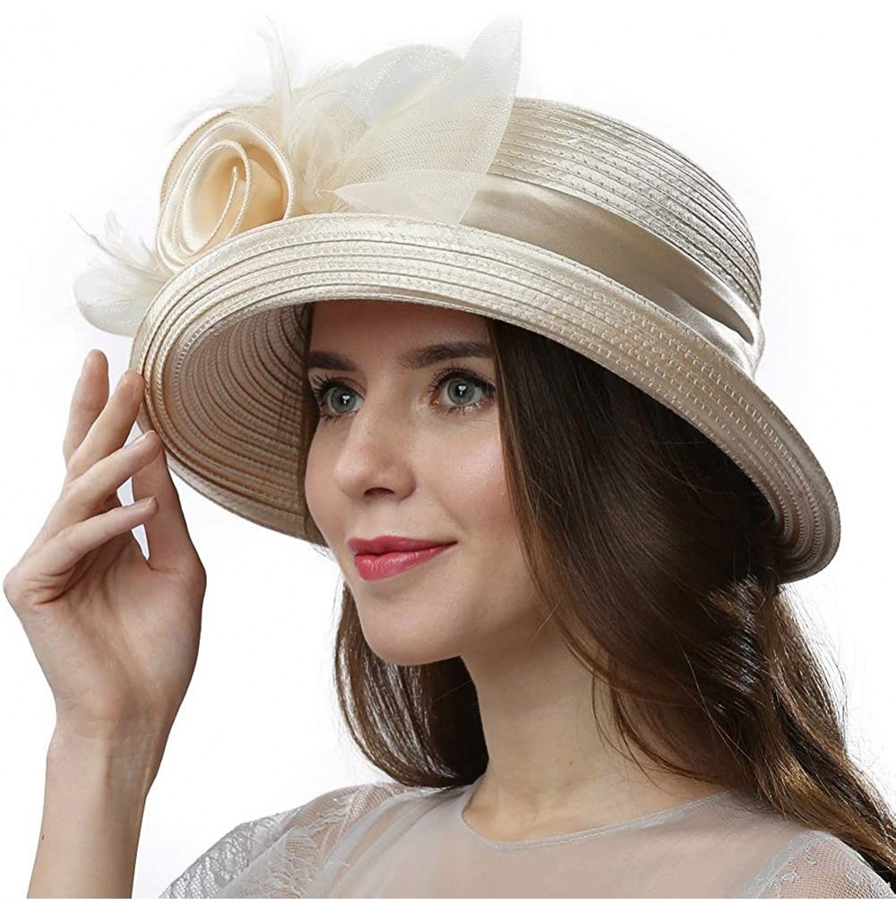 Sun Hats Women Vintage Roll Brim Bowler Cloche Hat for Kentucky Derby Day- Church- Wedding- Party- Formal Occasion - C817Z58EK27