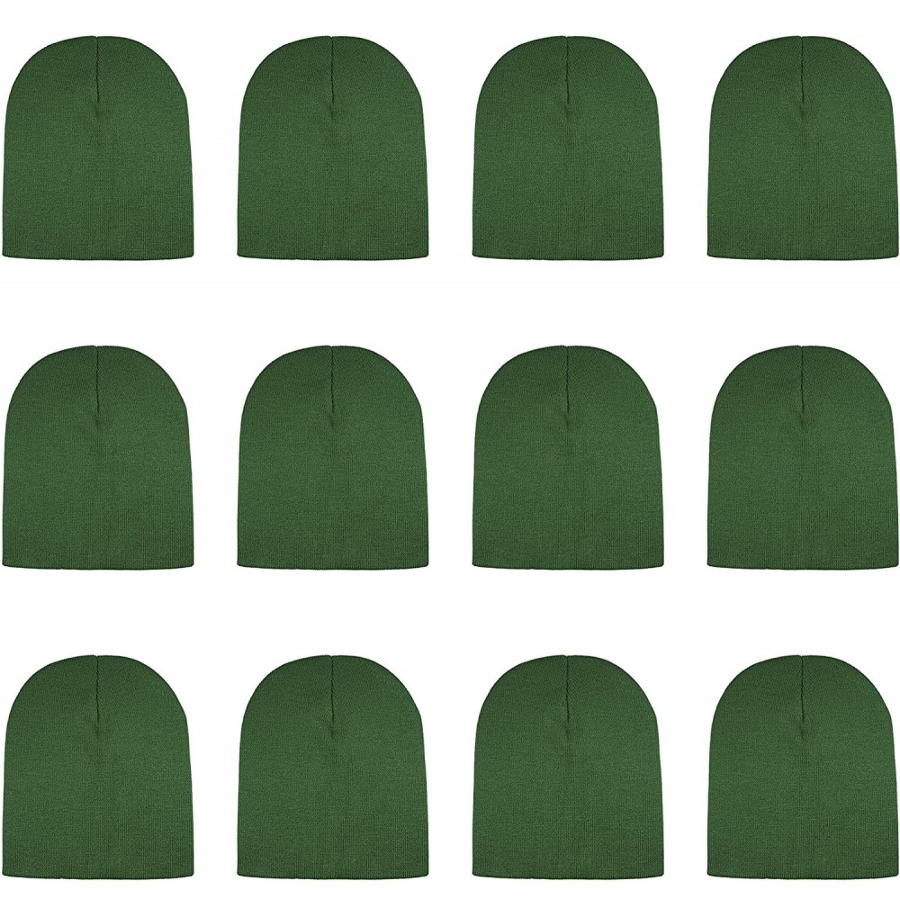 Skullies & Beanies Knit Skull Cap Warm Winter Slouchy Beanies Hat 9 Inch Long - 12pcs - Olive Green - CB18L5Y85GQ