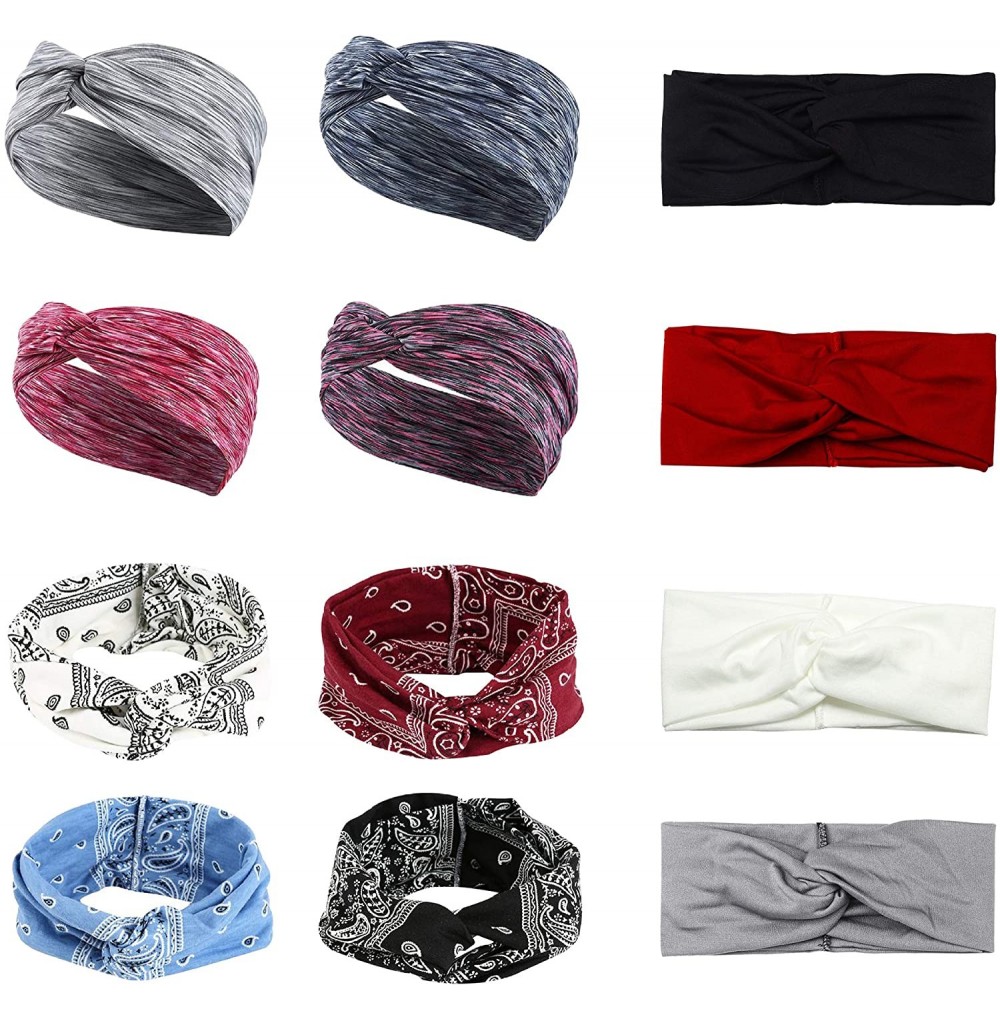Headbands 12 Pack Yoga Headband Indoor Activities Running Sports Headband Fashion Knotted Wide Stretchy Head Wraps - C718AI7TO9M