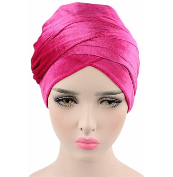 Headbands Luxury Pleated Velvet Turban Hijab Head Wrap Extra Long Tube Indian Headwrap Scarf Tie - Tjm-38-wine - C1186G8RUL7