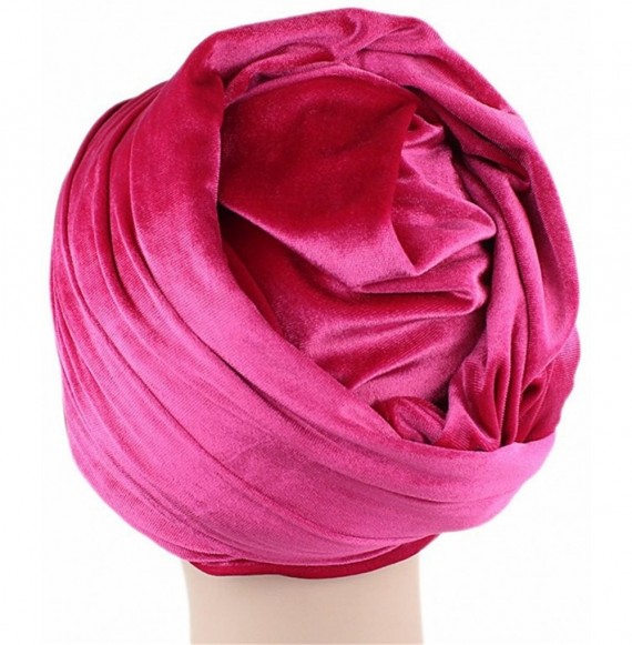 Headbands Luxury Pleated Velvet Turban Hijab Head Wrap Extra Long Tube Indian Headwrap Scarf Tie - Tjm-38-wine - C1186G8RUL7