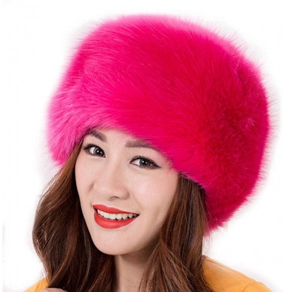 Skullies & Beanies Women's Faux Fur Hat for Winter with Stretch Cossack Russion Style Beanie Warm Cap - Rose - CT18ICNGS0I