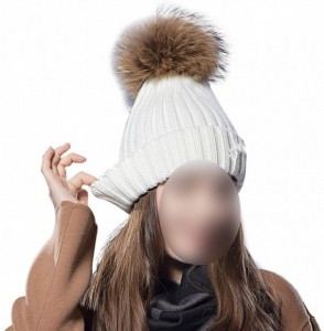 Skullies & Beanies Knitted Real Fur Hat 100% Real Raccoon Fur Pom Pom Hat Winter Women Hat Beanie for Women - Red - C318LZ7MCZE