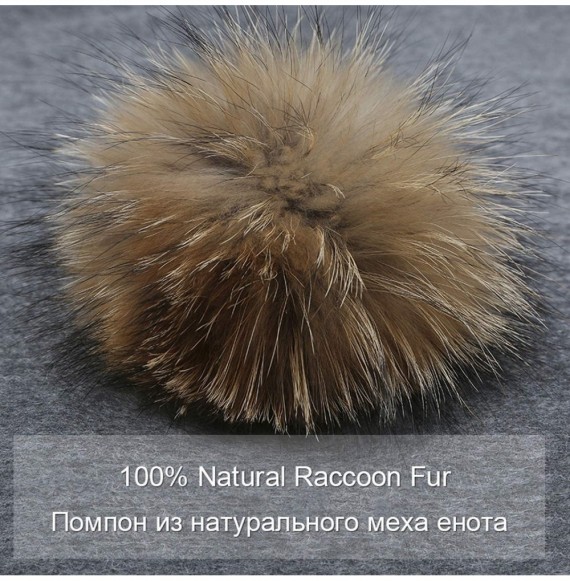 Skullies & Beanies Knitted Real Fur Hat 100% Real Raccoon Fur Pom Pom Hat Winter Women Hat Beanie for Women - Red - C318LZ7MCZE