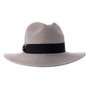 Fedoras Lightweight Solid Color Band Braided Panama Fedora Sun Hat - Gray - CR11WWYH5RP