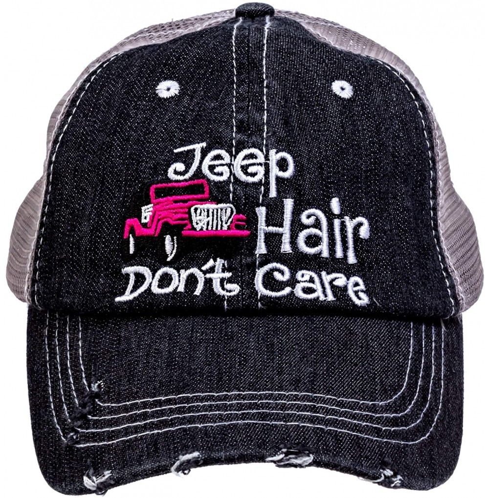 Baseball Caps Womens Baseball Cap Distressed Vintage Unconstructed Embroidered Dad Hat - Jeep Hair Don't Care Hot Pink - CE18...