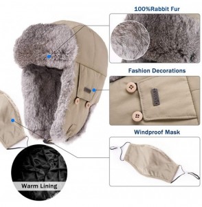 Bomber Hats 100% Rabbit Fur Winter Bomber Trapper Ushanka Russian Mask Hat Earflaps Hunting Waterproof Cap 55-61cm - CZ18YA5G98K