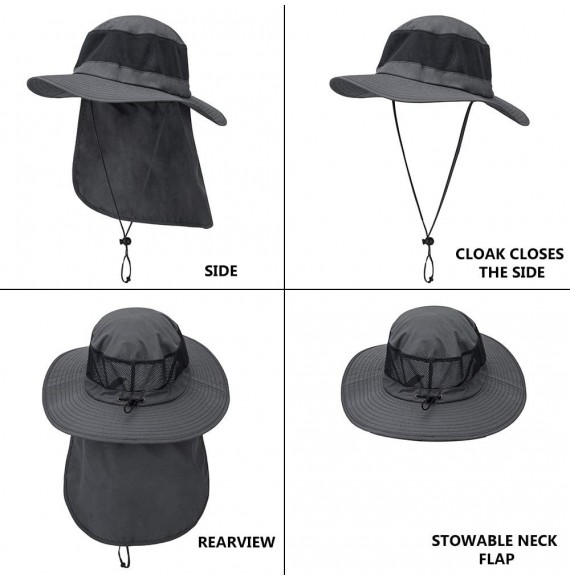 Sun Hats Unisex Sun Hat Outdoor UV Protecting Wide Brim Mesh Fishing Hat with Velcro Stowable Neck Flap - Khaki - CO18U6LZ6Q6