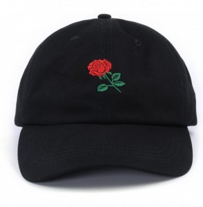 Baseball Caps Rose Embroidered Dad Hat Women Men Cute Adjustable Cotton Floral Baseball Cap - Black - CJ12LW1CB6X
