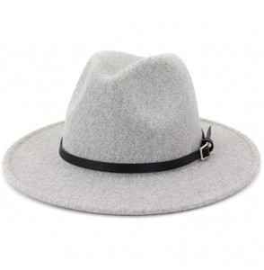 Fedoras Womens Classic Wool Fedora with Belt Buckle Wide Brim Panama Hat - A-light Grey - C018YH76R89