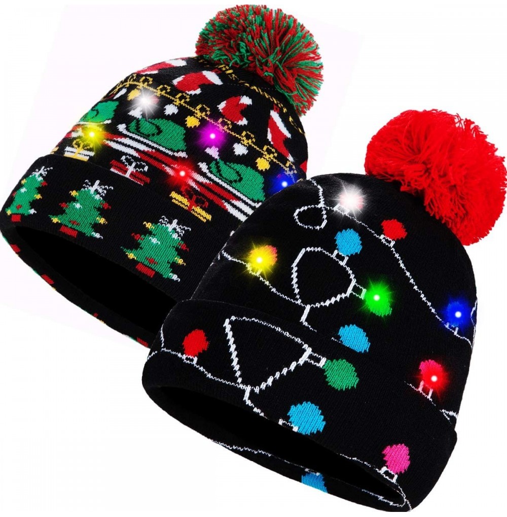 Skullies & Beanies Novelty LED Light Up Christmas Hat Knitted Ugly Sweater Holiday Xmas Beanie Colorful Funny Hat Gift - C318...