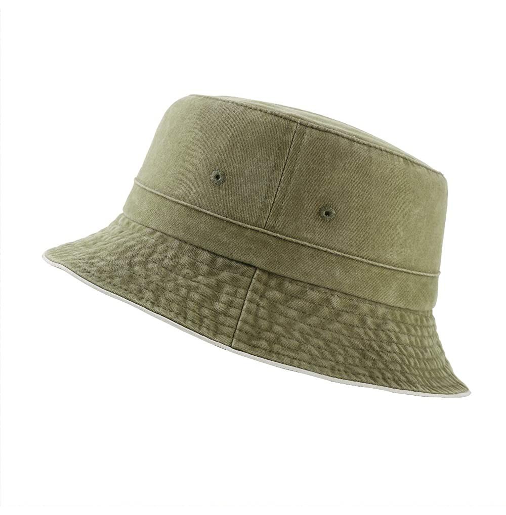 Bucket Hats Bucket Hats Beach Sun Hat Outdoor Washed Cotton Hat 100% Cotton for Women - Army Green - CY198O8YU5Z