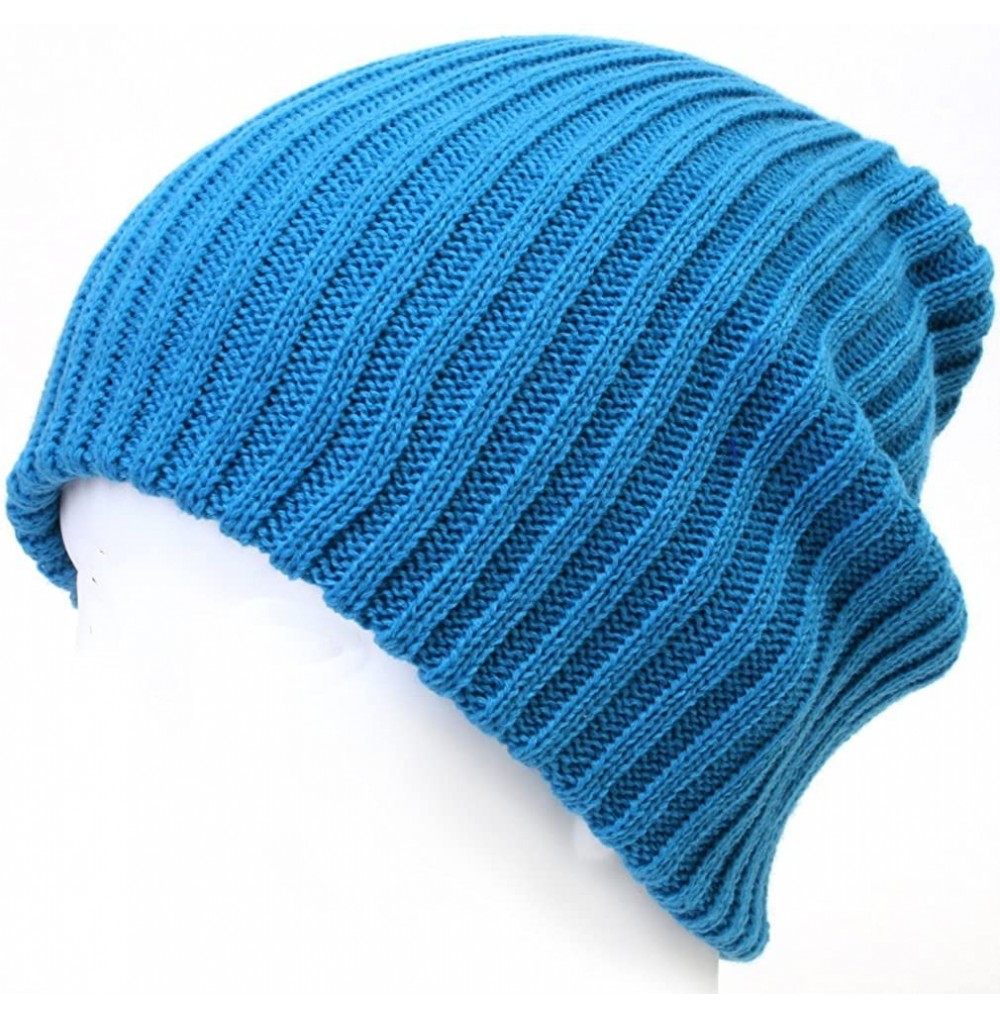Skullies & Beanies 2 Pack Solid Color Blank Long Cuff Daily Stretch Knit Winter Beanies - Light Blue - C3119FQZTJJ