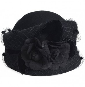 Bucket Hats Women's Wool Church Dress Cloche Hat Plumy Felt Bucket Winter Hat - Bowler-black - CP18608W2T3